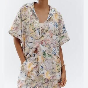 Anthropologie Maeve Oversized Button Down Short Sleeve Shirt Sz M